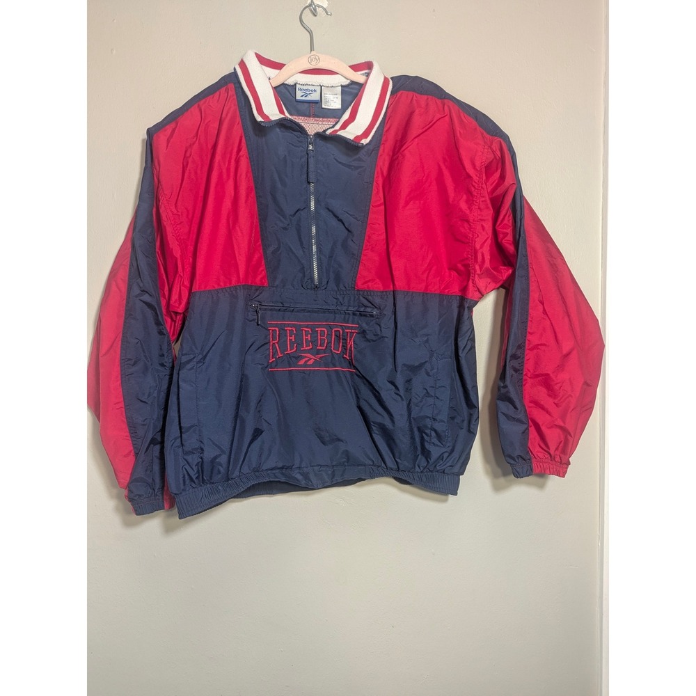 Vintage 90s Reebok Windbreaker Jacket Mens L Red Navy Colorblock Pullover